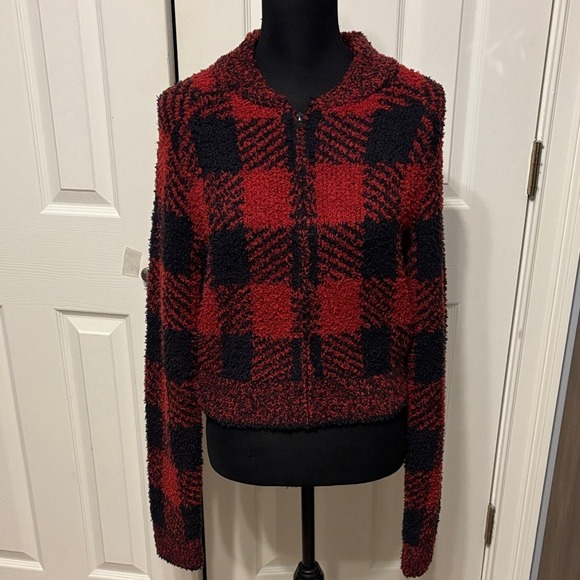 SKIMS Jackets & Blazers - SKIMS Red and Black Plaid Zip-Up Cozy Jacket